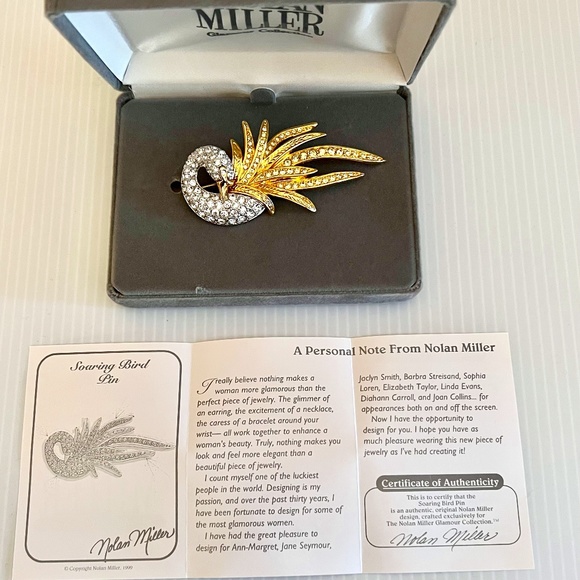 NWOT Vintage Nolan Miller Jonquil & Crystal Bird Pin - Picture 3 of 7